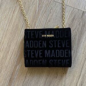 Steve Madden Black Velvet Crossbody with Gold Chain